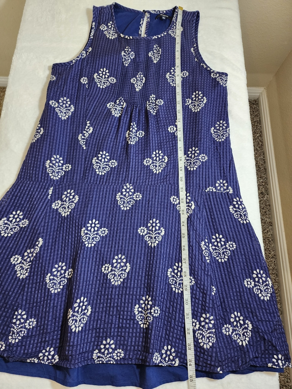 Madewell Skyscape Flower Stamp Shift Dress Blue Silk Cotton Blend Size Small - Picture 7 of 14